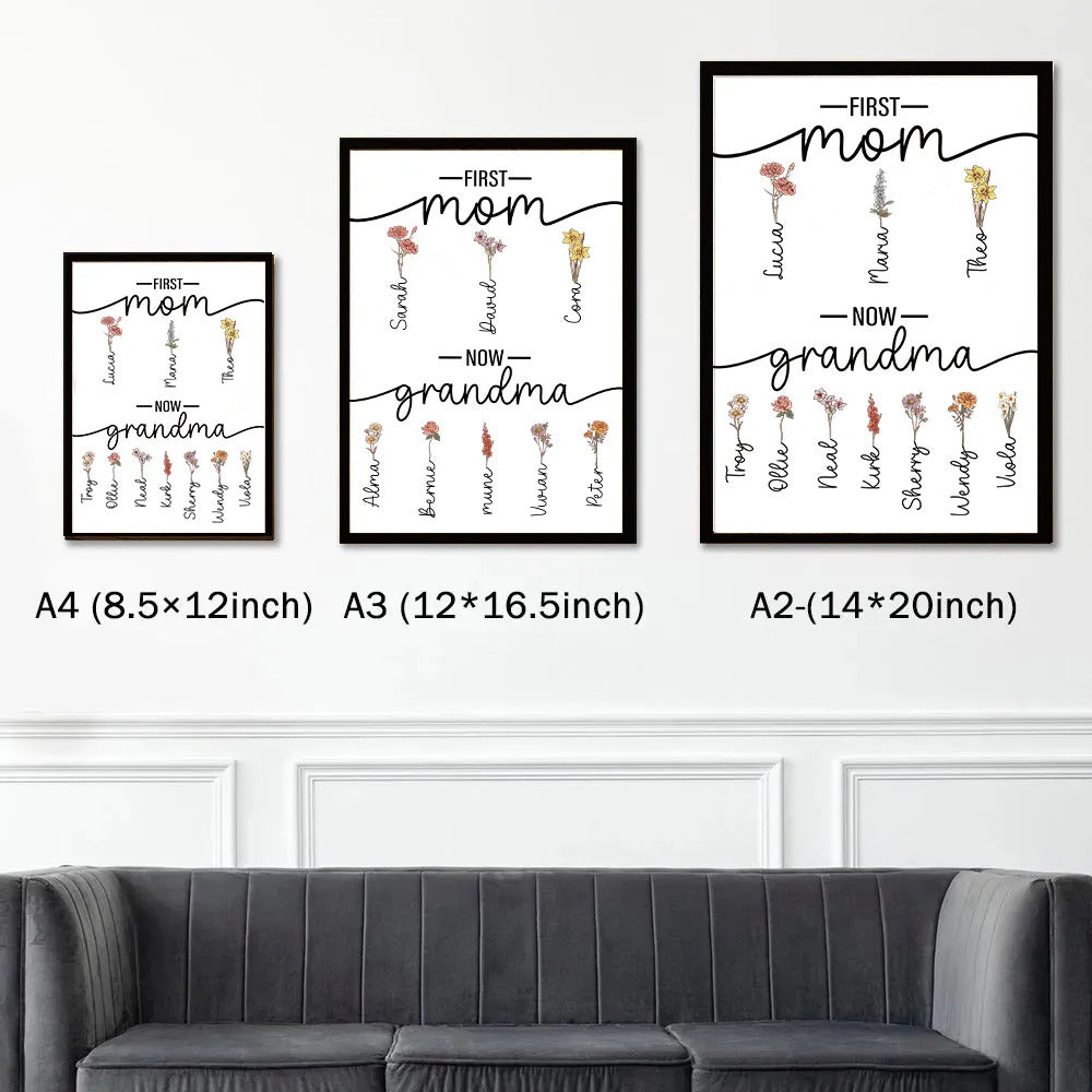50% OFF❤️First Mom Now Grandma-Birth Flower Family Personalized Names Frame