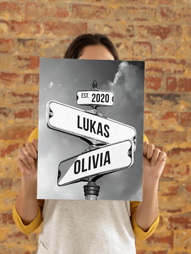 Seplony™ Personalized Name Vintage Street Sign Canvas for Couples(You are my right destination in the journey of life)
