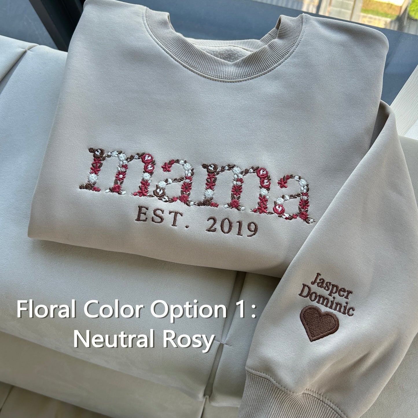 Custom Embroidered Floral Mama Est Sweatshirt (Time-Limited Purchase)