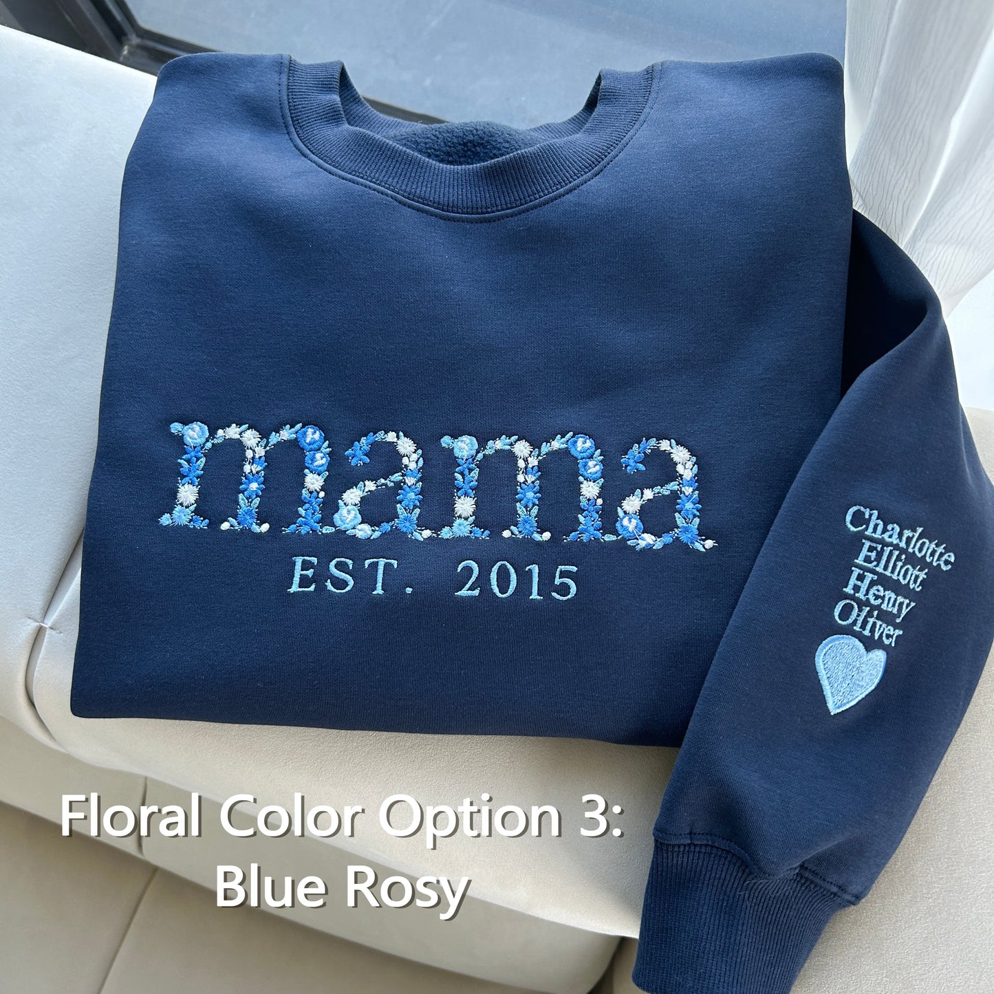 Custom Embroidered Floral Mama Est Sweatshirt (Time-Limited Purchase)