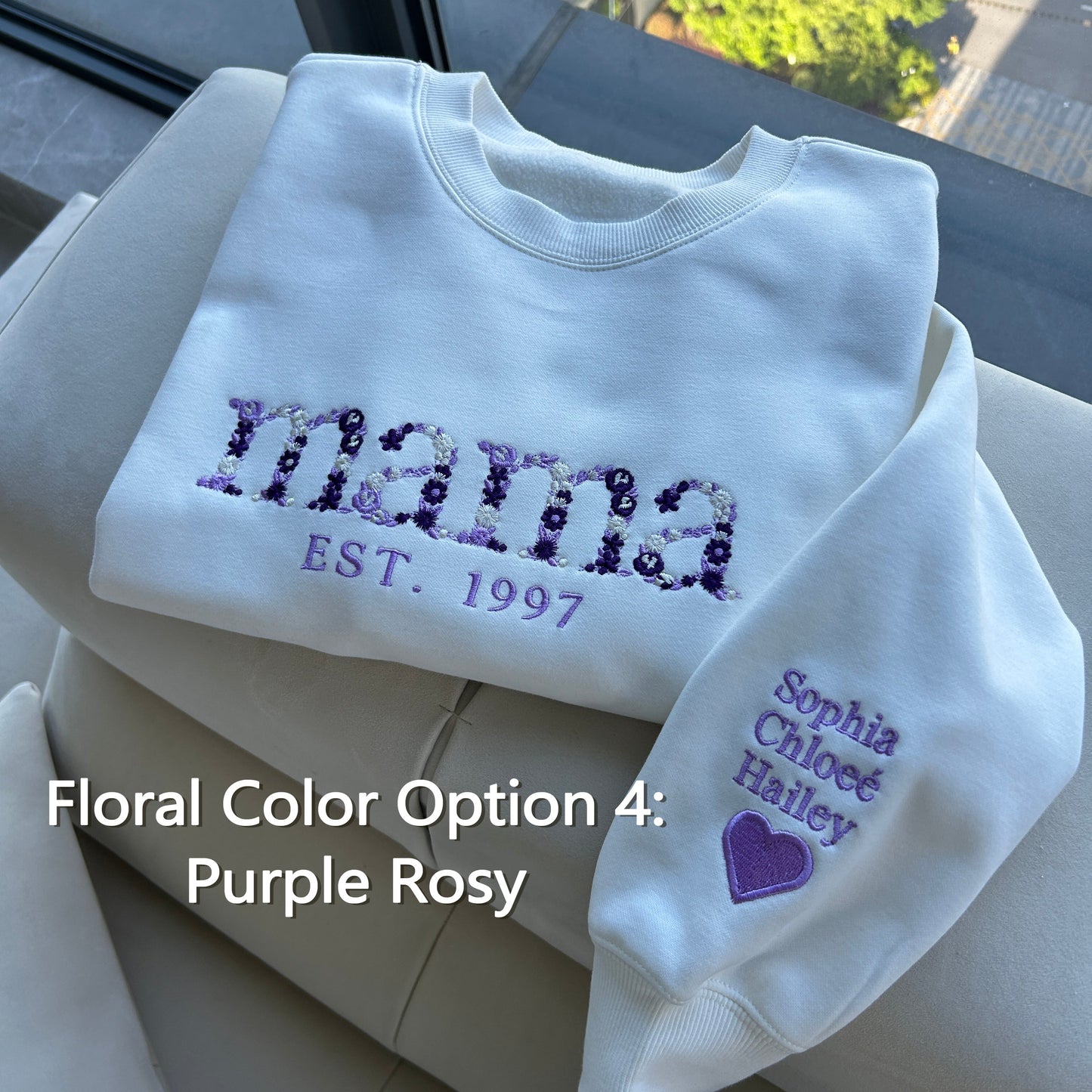 Custom Embroidered Floral Mama Est Sweatshirt (Time-Limited Purchase)