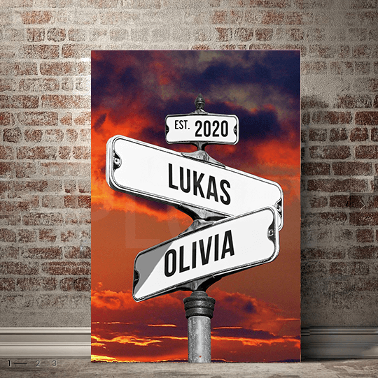 Seplony™ Personalized Name Vintage Street Sign Canvas for Couples(You are my right destination in the journey of life)