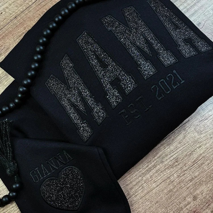 CUSTOM EMBROIDERED GLITTER VINYL MAMA SWEATSHIRT