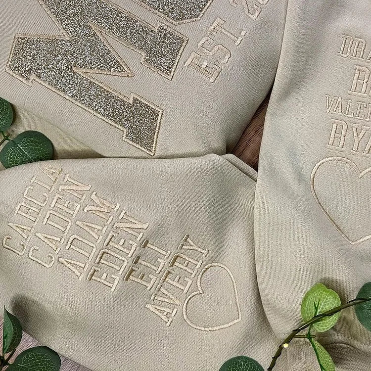 CUSTOM EMBROIDERED GLITTER VINYL MAMA SWEATSHIRT