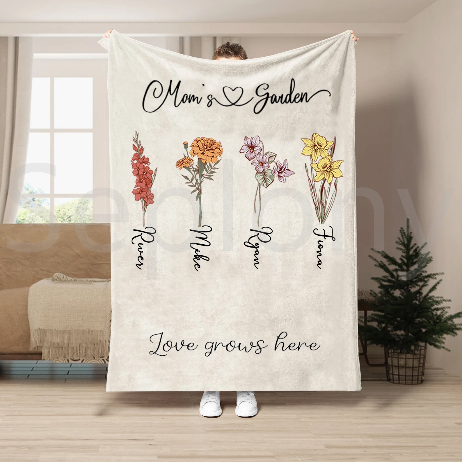 Personalized Mom's Garden Custom Birth Month Flower Family Love Grows Here  Fleece Blanket, Gifts for Grandma, birth flower blanket, Custom Mom's  Garden Blanket, mother's day gift ideas, Mom Blanket with Kids Name 