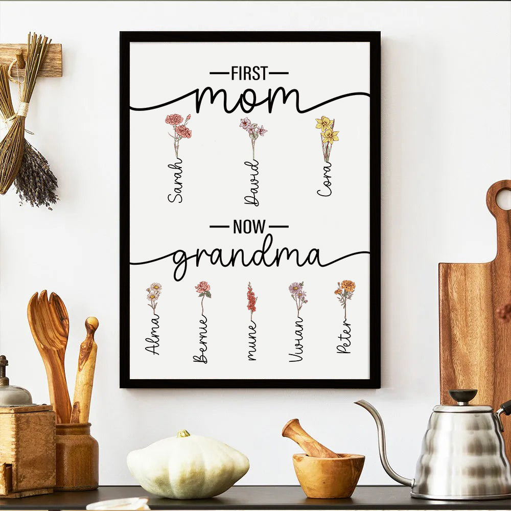 50% OFF❤️First Mom Now Grandma-Birth Flower Family Personalized Names Frame
