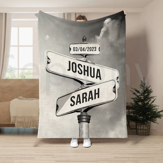💗Personalized Blanket Vintage Street Sign for Couples💗