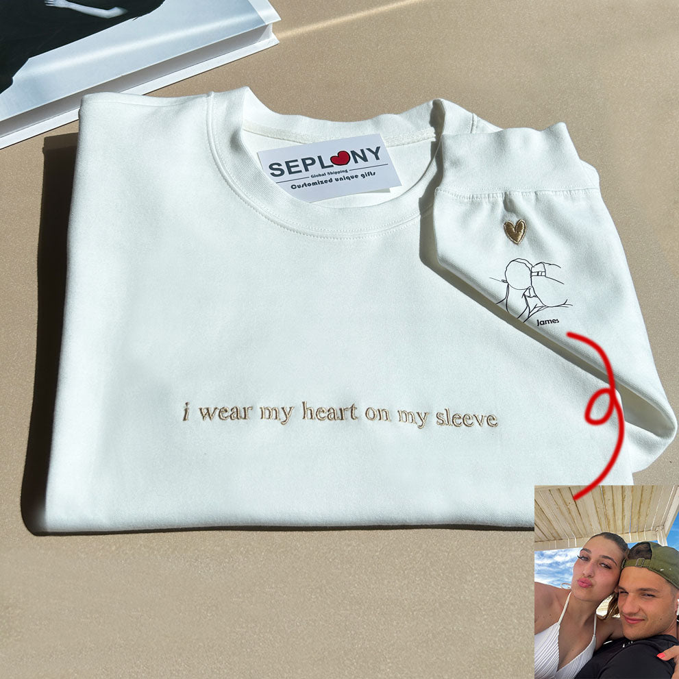 Seplony™ "Heart on my sleeve" Embroidered Custom Crewneck Unisex