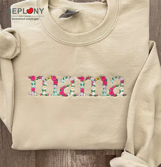 Embroidered Floral letter MAMA Sweatshirt Best Gift for Mother