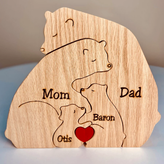 Handcrafted Wooden Bears Family Puzzle - Wooden Animal Carvings