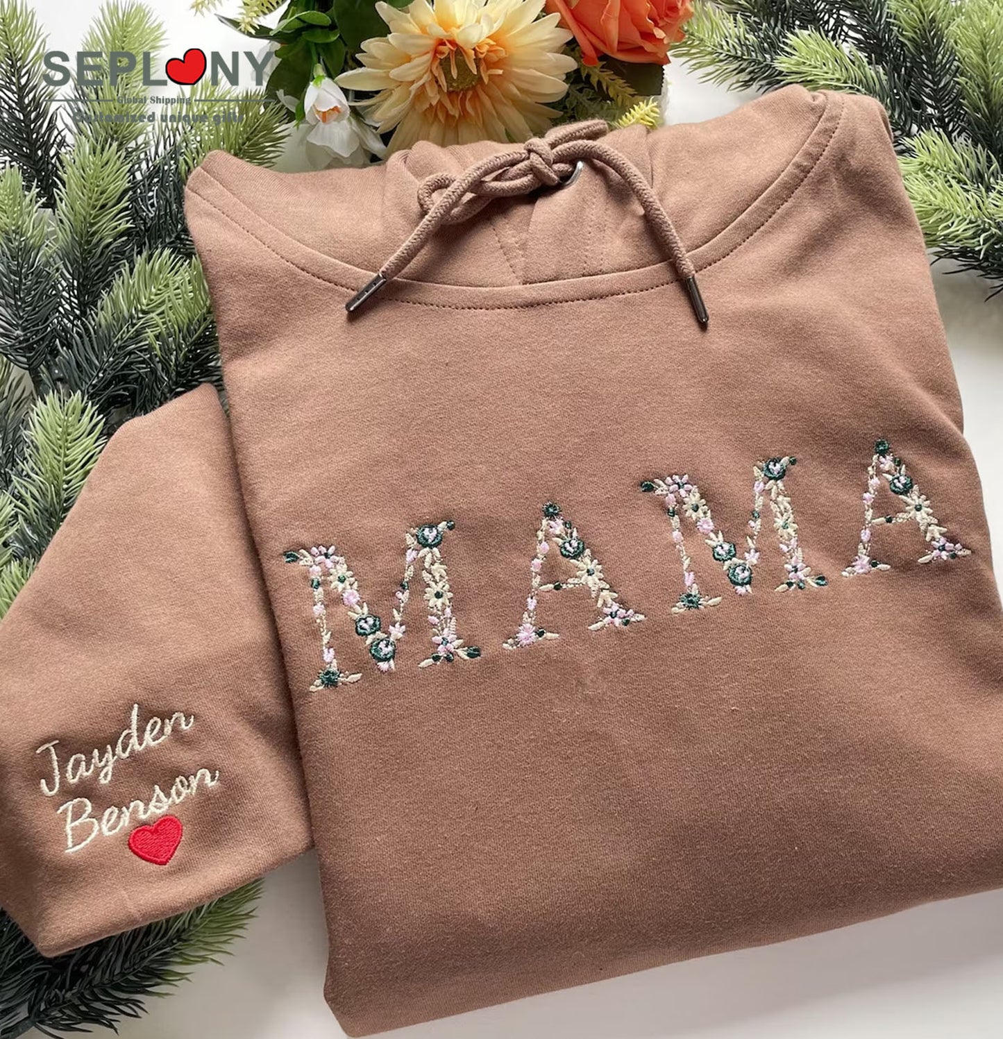 Embroidered Floral letter MAMA Sweatshirt Best Gift for Mother