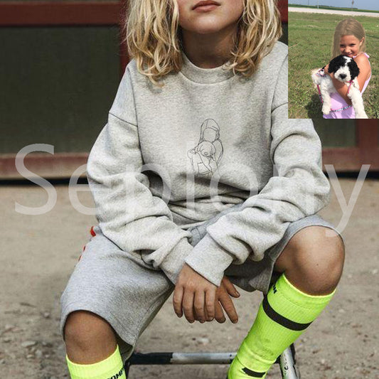 Seplony™ Personalized Photo Line Drawing Children's Embroidered Sweater
