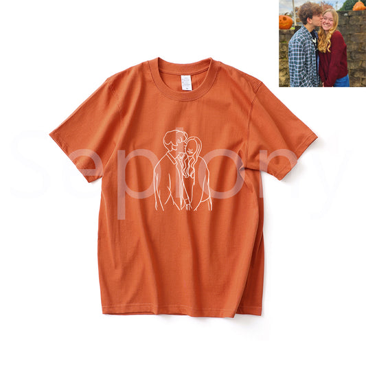 Seplony™ 100% Cotton Personalized Photo Line Drawing Embroidered T-Shirt