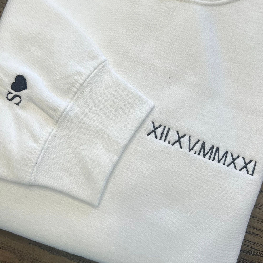 💗Custom Embroidered Roman Numerals Couple Matching Hoodie / Crewneck Gift 💗