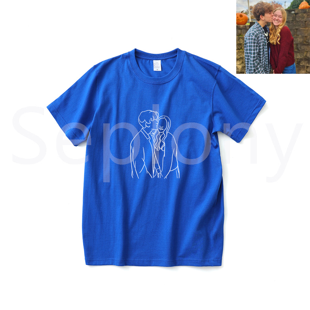 Seplony™ 100% Cotton Personalized Photo Line Drawing Embroidered T