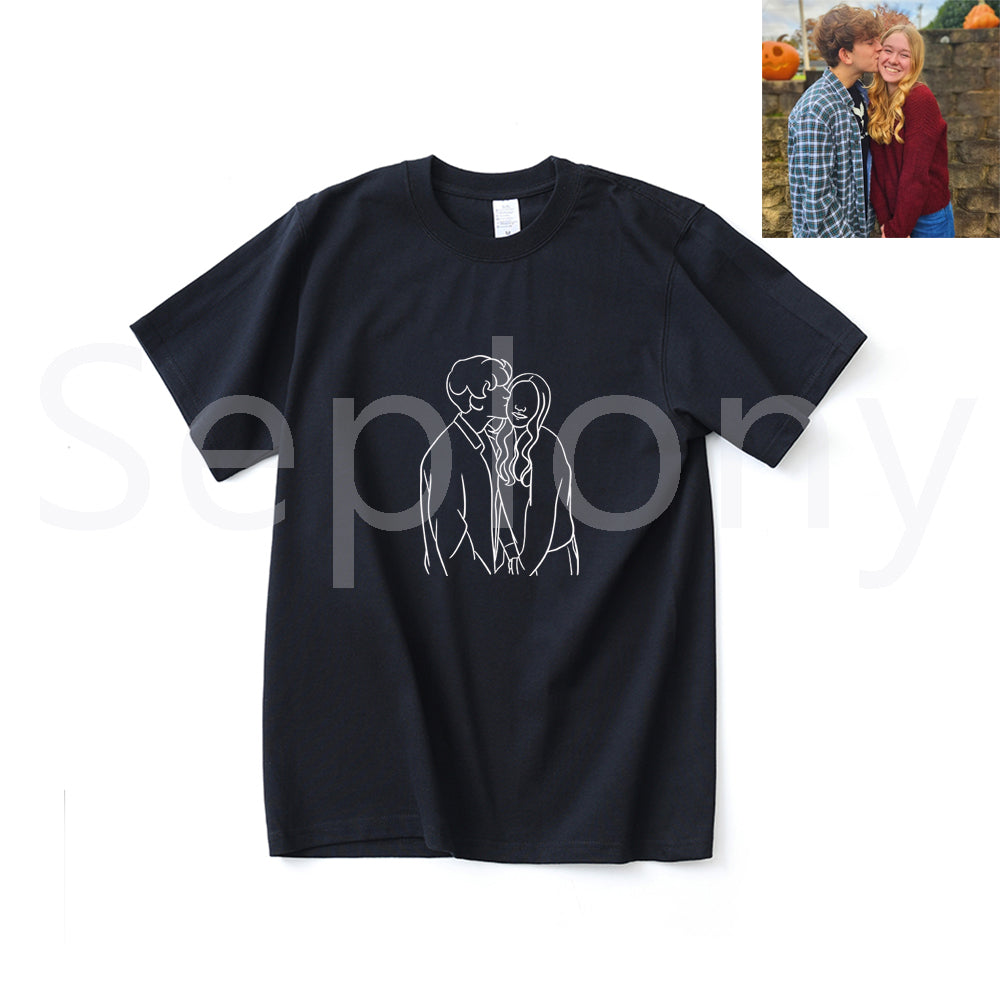 Seplony™ 100% Cotton Personalized Photo Line Drawing Embroidered T