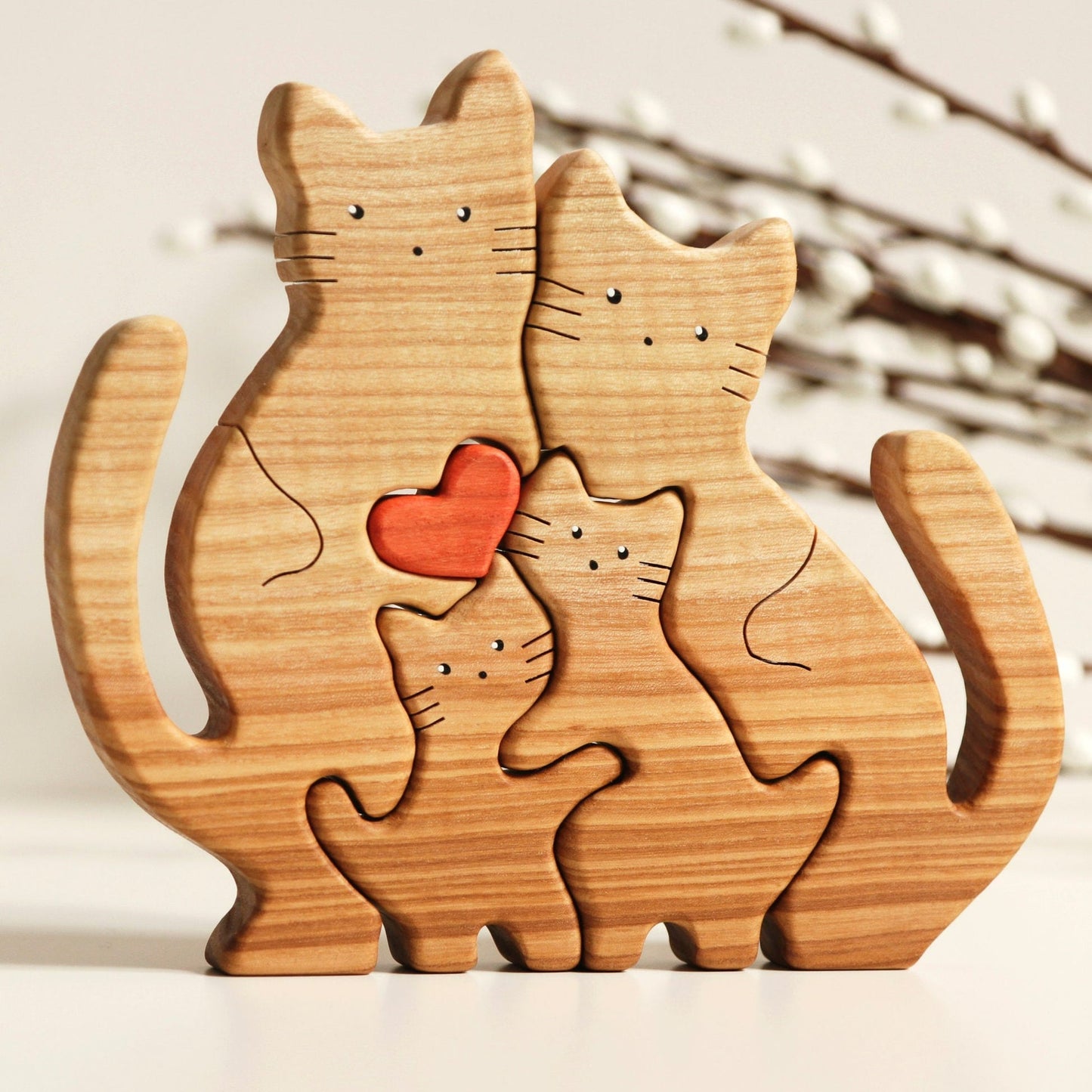 Wooden cat family puzzle